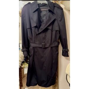 Vtg Charles Klein Trench Coat Mens 52 Reg Blk Belted  Lining Sherlock Holmes